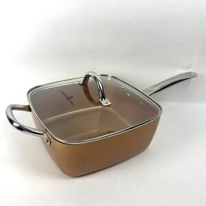 Copper Chef 9.5 in. Square Skillet Frying Pan Steel Handle w Vented Lid - 9 1/2"